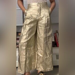 Shimmering Gold Wide-Leg Pants